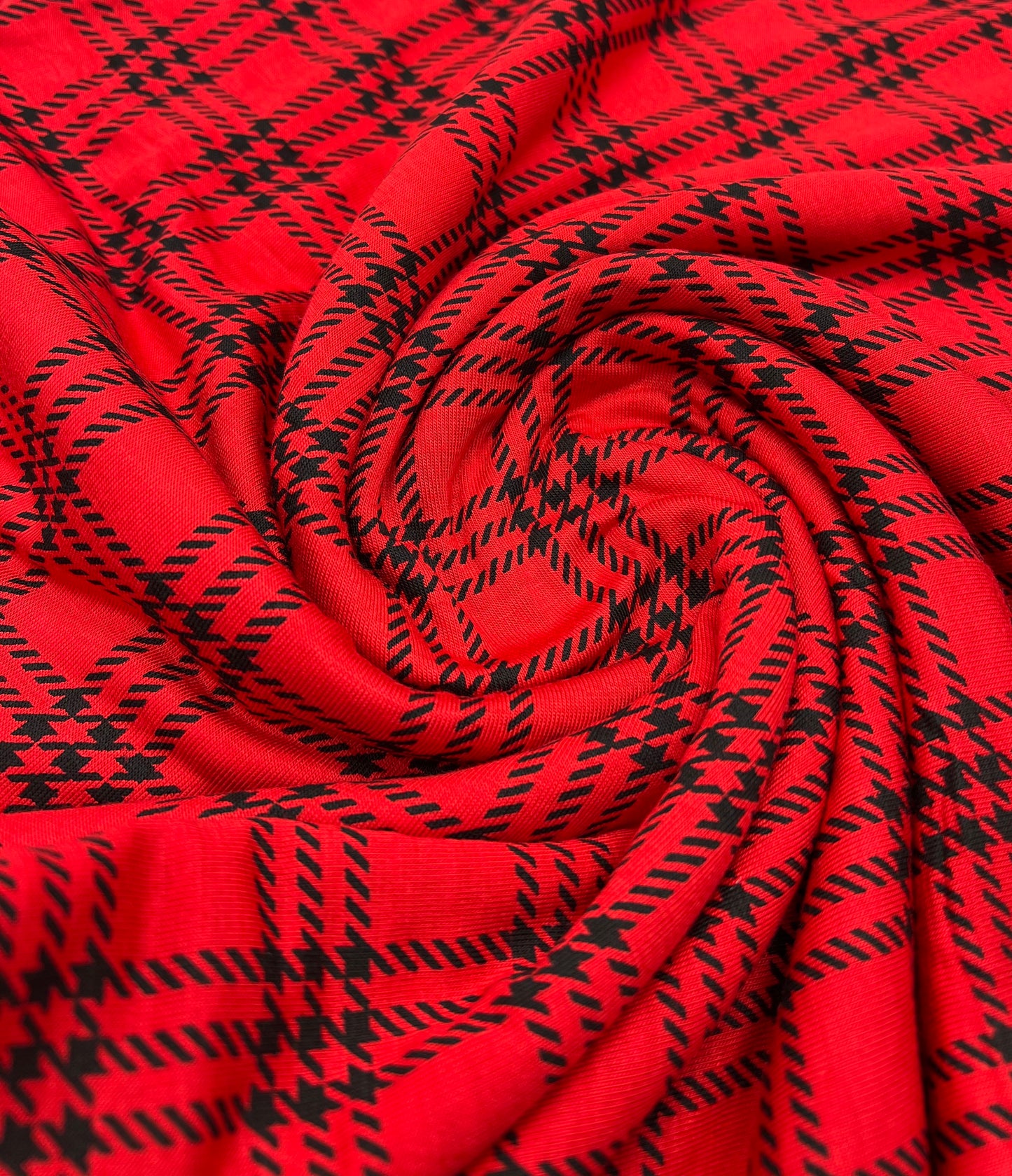 Red & Black Check Print Viscose Elastane Fabric