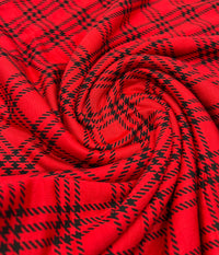 Red & Black Check Print Viscose Elastane Fabric