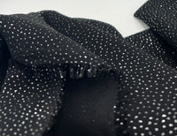 Black Silver Glitter Textured Floral Fabric Non Stretch