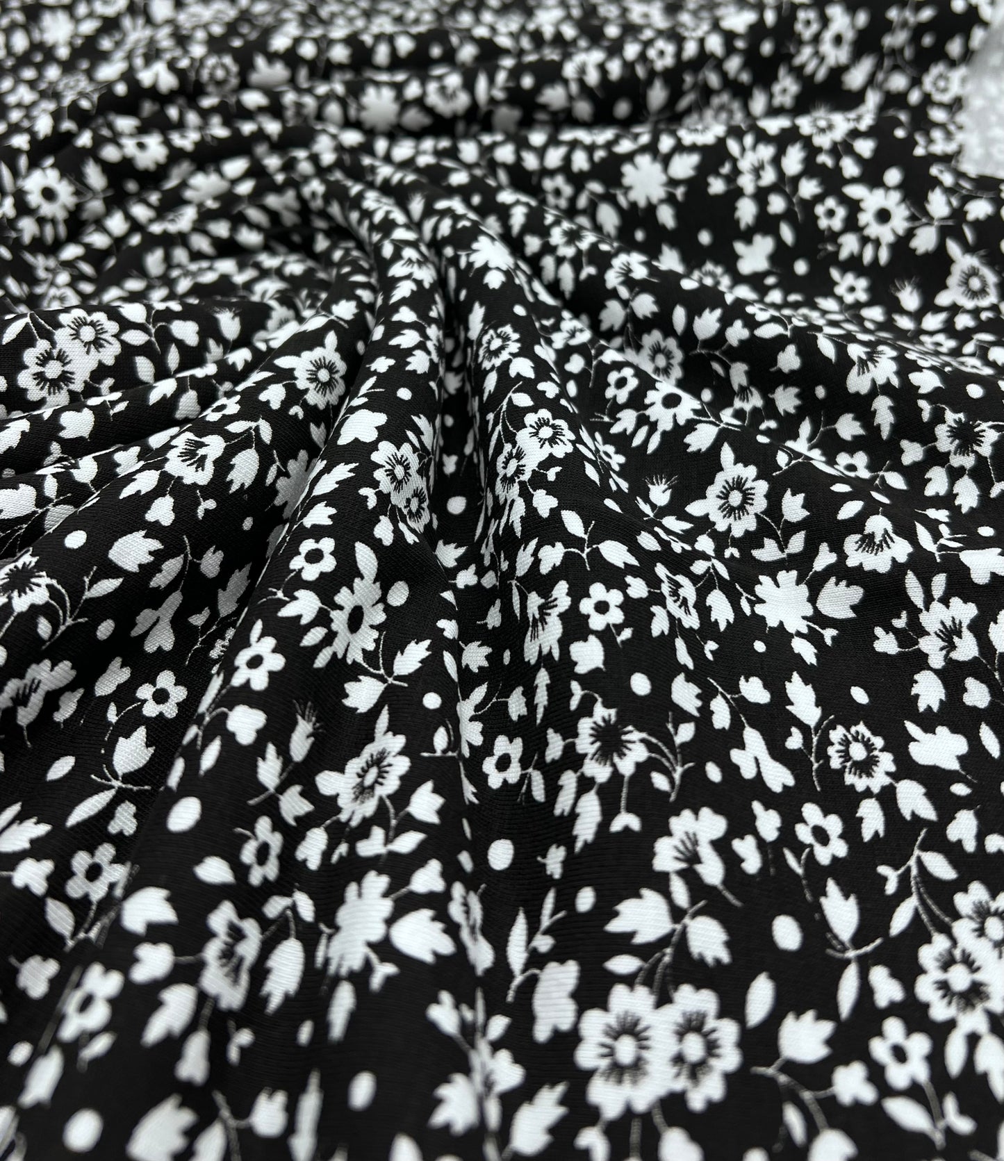 Black Floral Ditsy Print Viscose Elastane Fabric