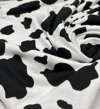 White Black Cow Print Viscose Elastane Fabric