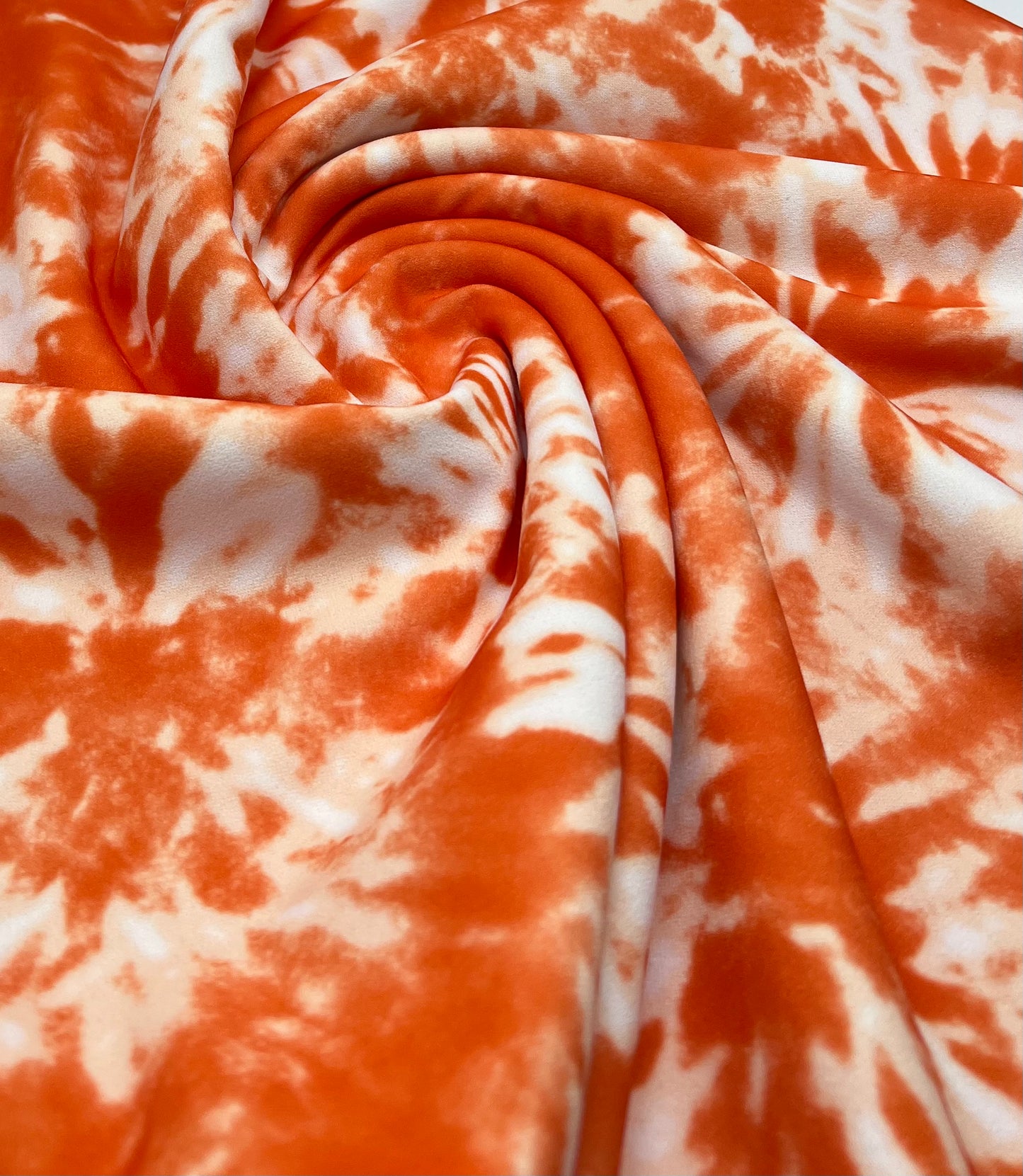 Orange Mix Printed Scuba Crepe Jersey Fabric 4 Way Stretch