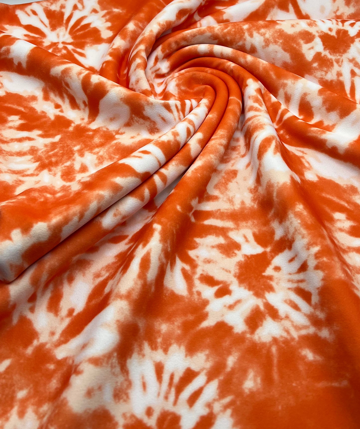 Orange Mix Printed Scuba Crepe Jersey Fabric 4 Way Stretch