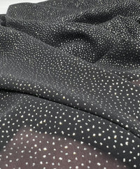 Black Silver Glitter Textured Floral Fabric Non Stretch