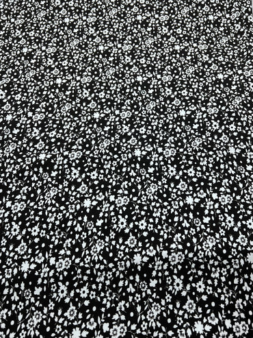 Black Floral Ditsy Print Viscose Elastane Fabric