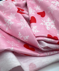 Pink Floral Snowflake Printed spun poly Elastane Fabric