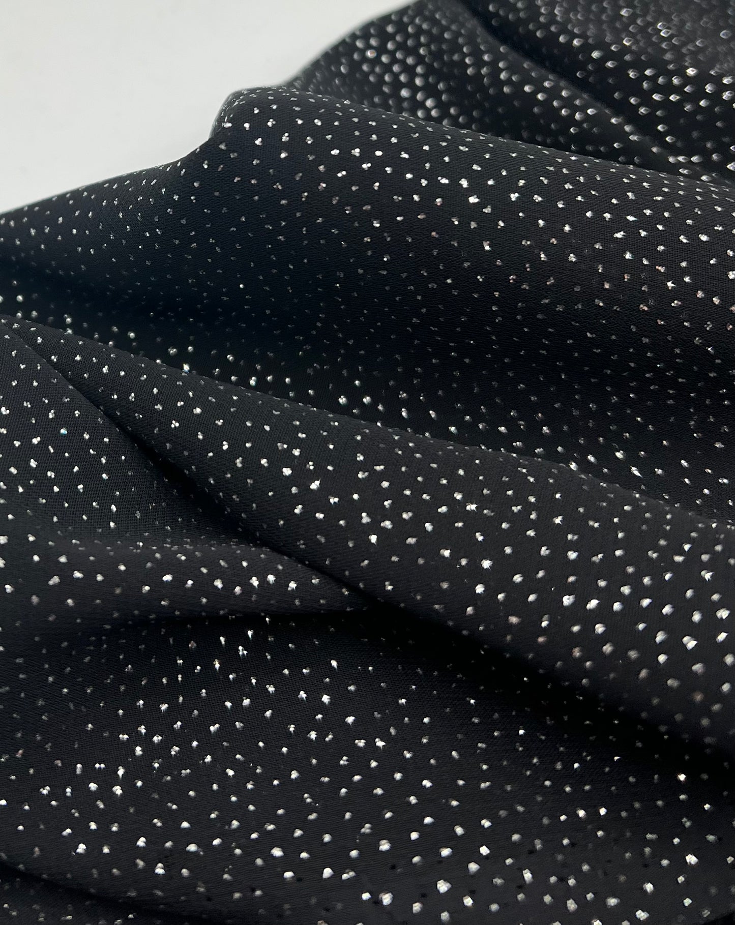 Black Silver Glitter Textured Floral Fabric Non Stretch