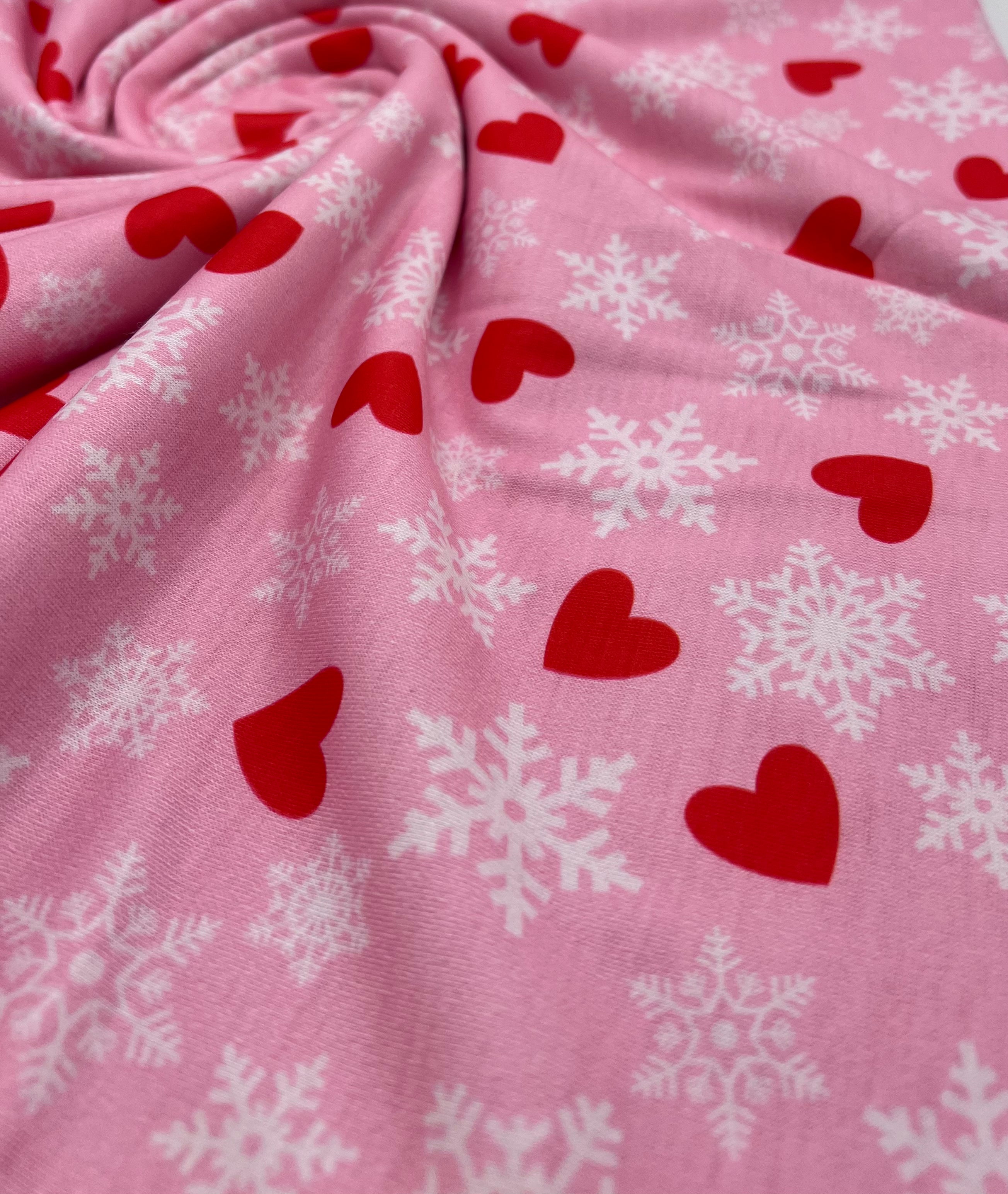 Pink Floral Snowflake Printed spun poly Elastane Fabric