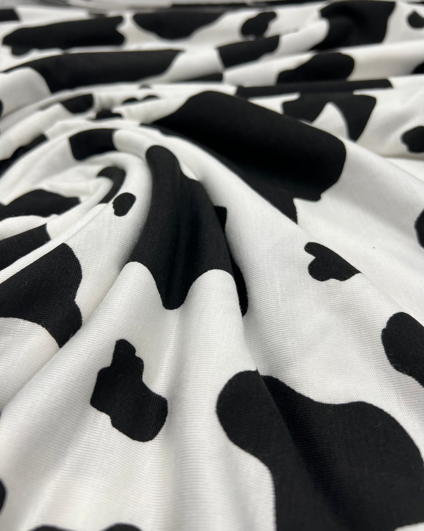 White Black Cow Print Viscose Elastane Fabric