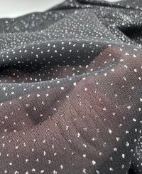 Black Silver Glitter Textured Floral Fabric Non Stretch