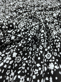 Black Floral Ditsy Print Viscose Elastane Fabric