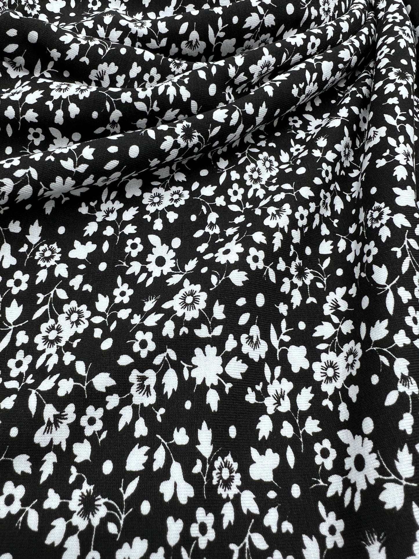 Black Floral Ditsy Print Viscose Elastane Fabric