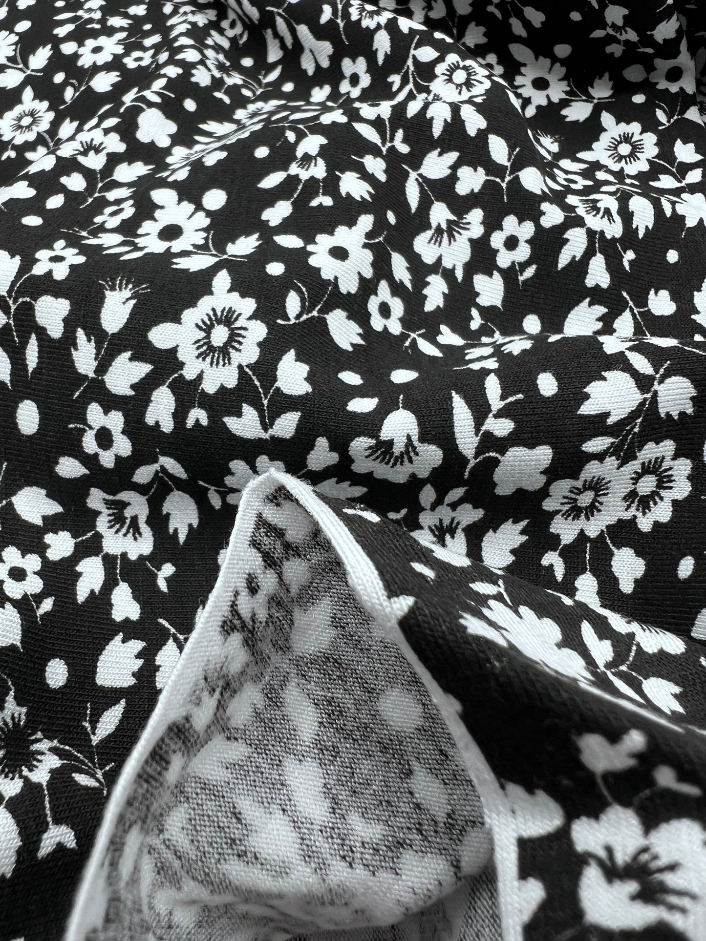 Black Floral Ditsy Print Viscose Elastane Fabric