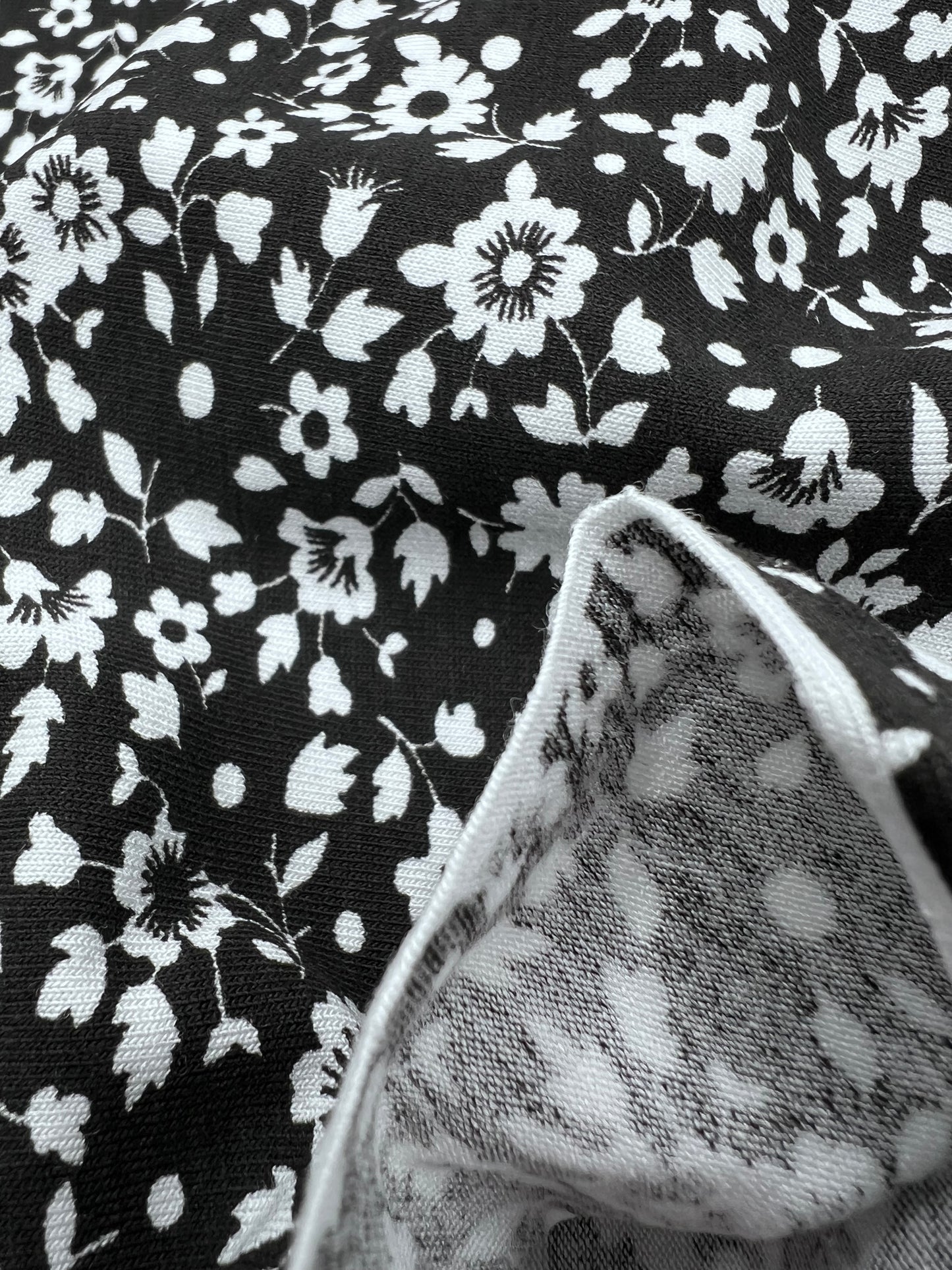 Black Floral Ditsy Print Viscose Elastane Fabric