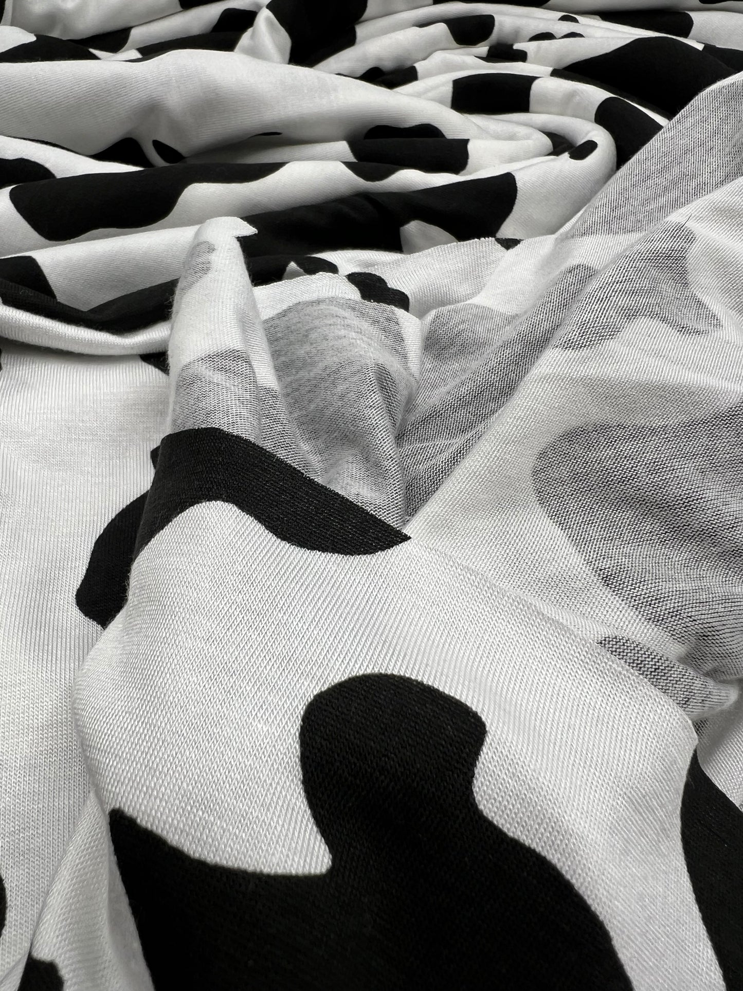 White Black Cow Print Viscose Elastane Fabric