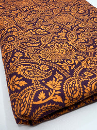 Gold & Purple Paisley Print Spun Poly Stretch Fabric