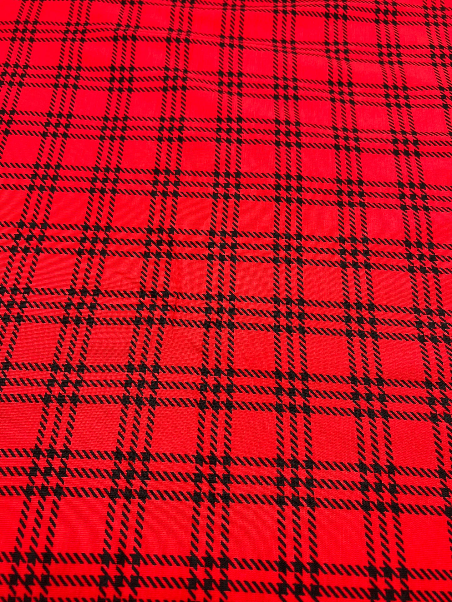 Red & Black Check Print Viscose Elastane Fabric