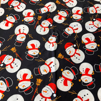 Snowman Broom Print Soft Spun Poly Stretch Fabric