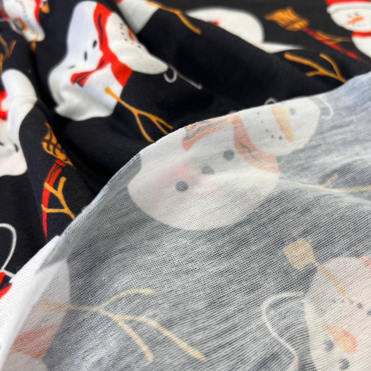 Snowman Broom Print Soft Spun Poly Stretch Fabric