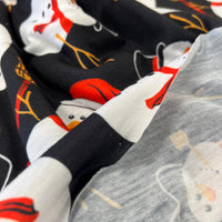 Snowman Broom Print Soft Spun Poly Stretch Fabric