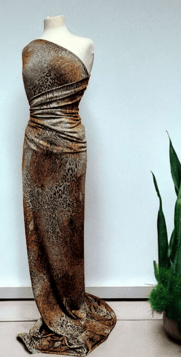Animal Grey Orange Floral Melange Knit Stretch Fabric - T9 Fabrics