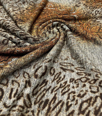 Animal Grey Orange Floral Melange Knit Stretch Fabric - T9 Fabrics