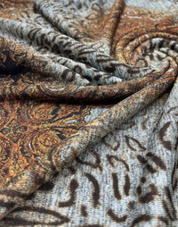 Animal Grey Orange Floral Melange Knit Stretch Fabric - T9 Fabrics