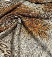 Animal Grey Orange Floral Melange Knit Stretch Fabric - T9 Fabrics