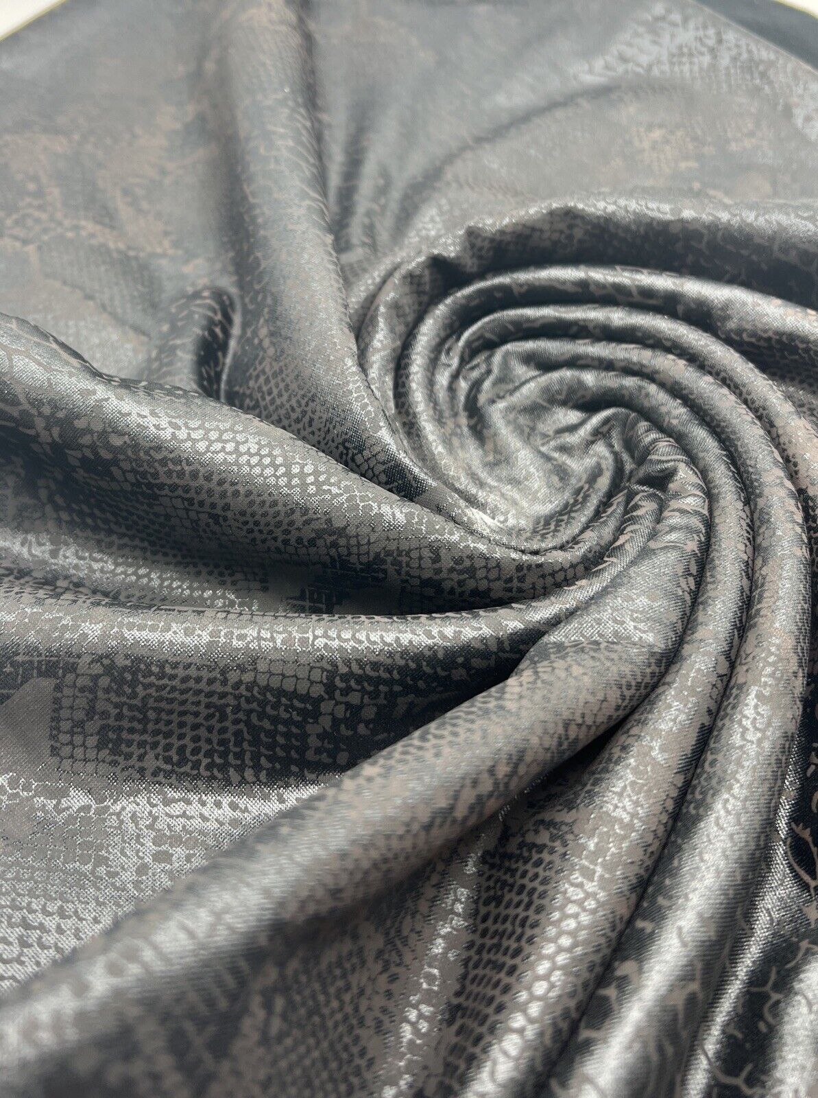 Animal Wet Look/ Leather Look Black Cupro Stretch Fabric - T9 Fabrics