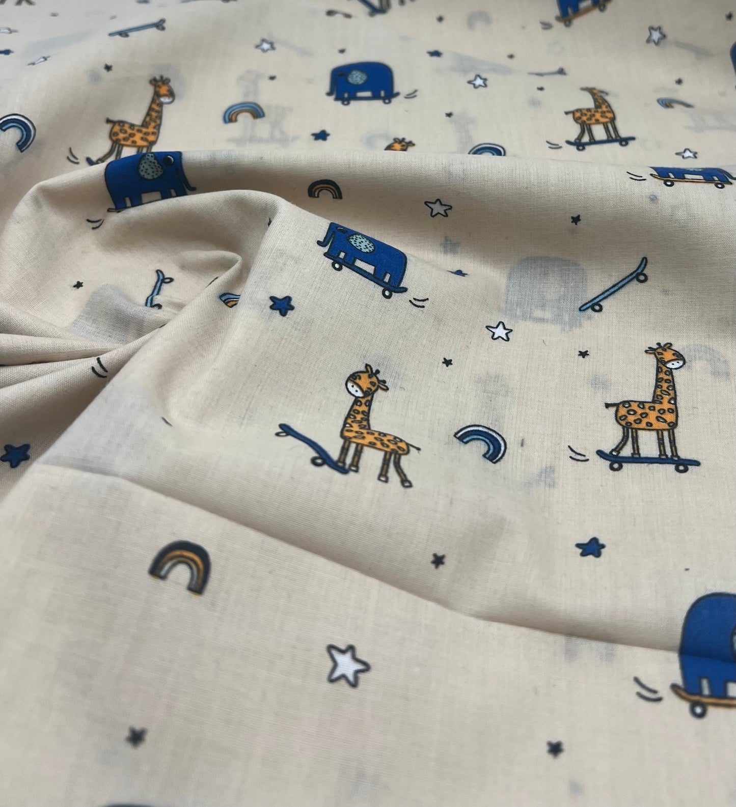 Animals Scoot Beige Printed Poly Cotton 90 GSM 80/20 44 Inch Non Stretch - T9 Fabrics