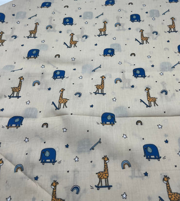 Animals Scoot Beige Printed Poly Cotton 90 GSM 80/20 44 Inch Non Stretch - T9 Fabrics