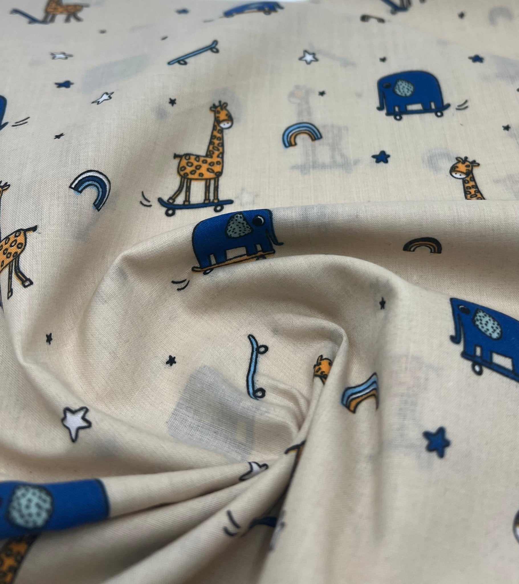 Animals Scoot Beige Printed Poly Cotton 90 GSM 80/20 44 Inch Non Stretch - T9 Fabrics