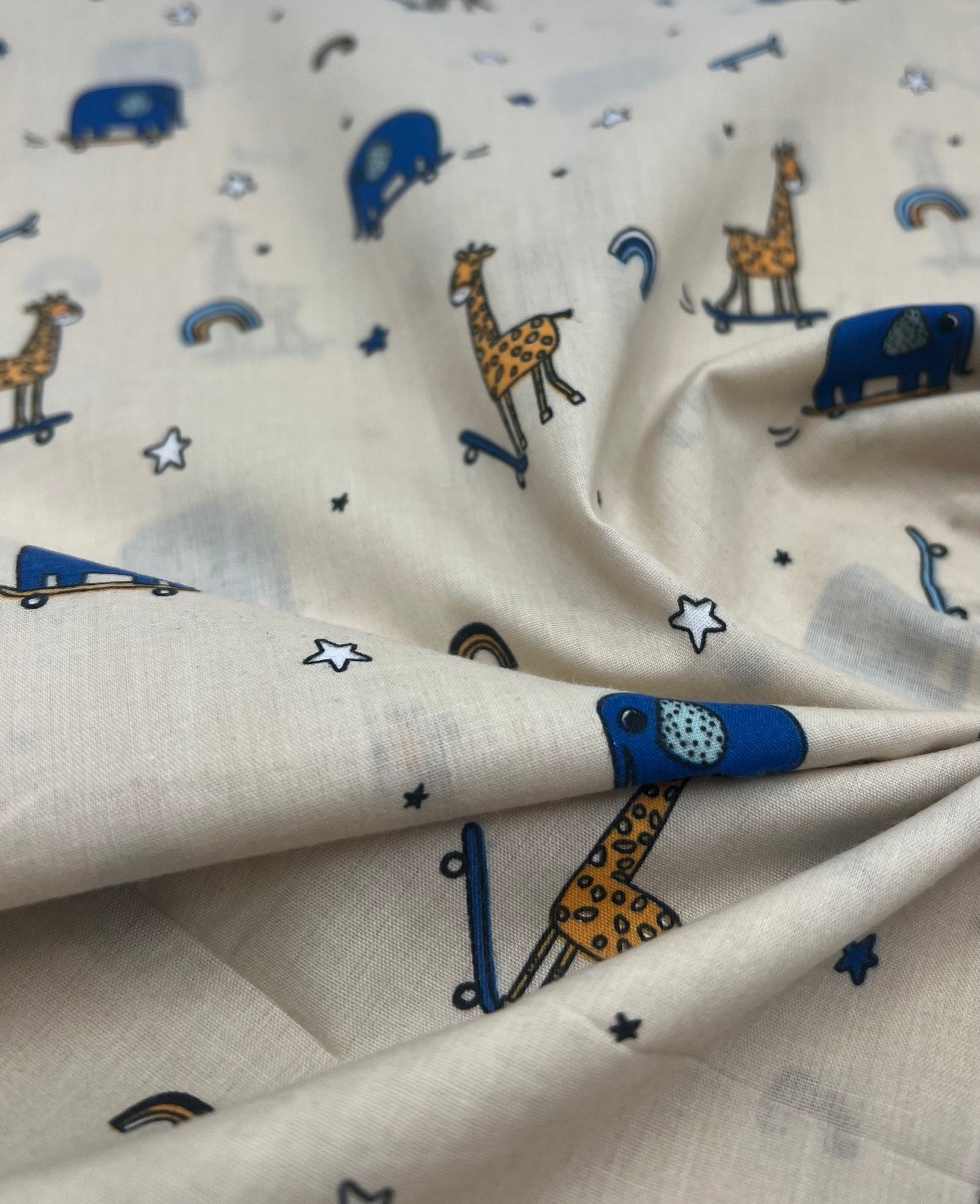 Animals Scoot Beige Printed Poly Cotton 90 GSM 80/20 44 Inch Non Stretch - T9 Fabrics