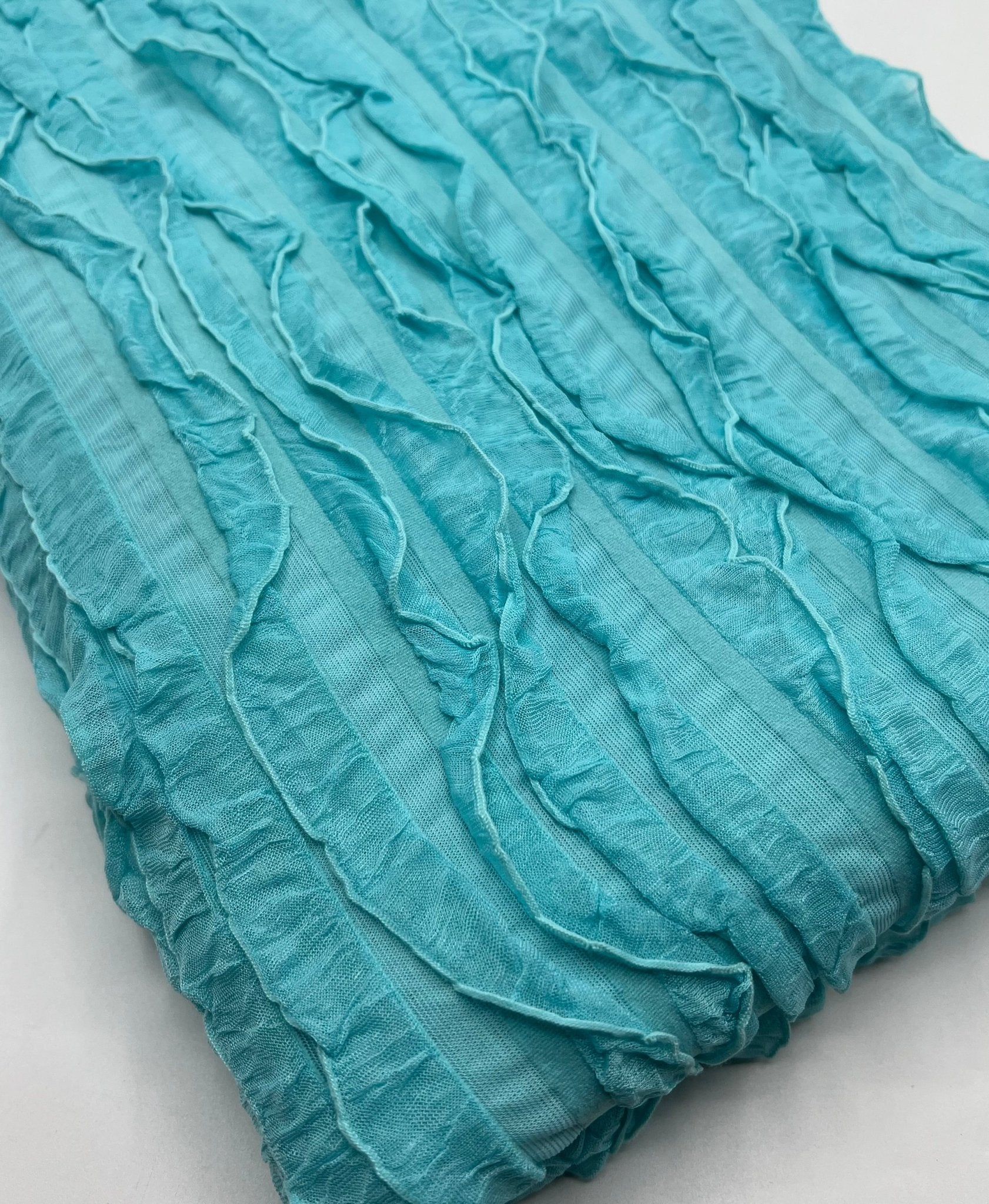 Aqua Blue Ruffle Textured 4 Way Stretch Fabric - T9 Fabrics