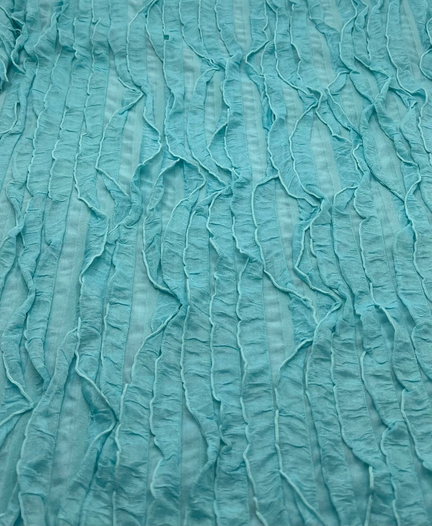 Aqua Blue Ruffle Textured 4 Way Stretch Fabric - T9 Fabrics