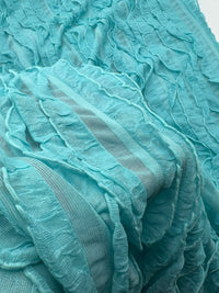 Aqua Blue Ruffle Textured 4 Way Stretch Fabric - T9 Fabrics