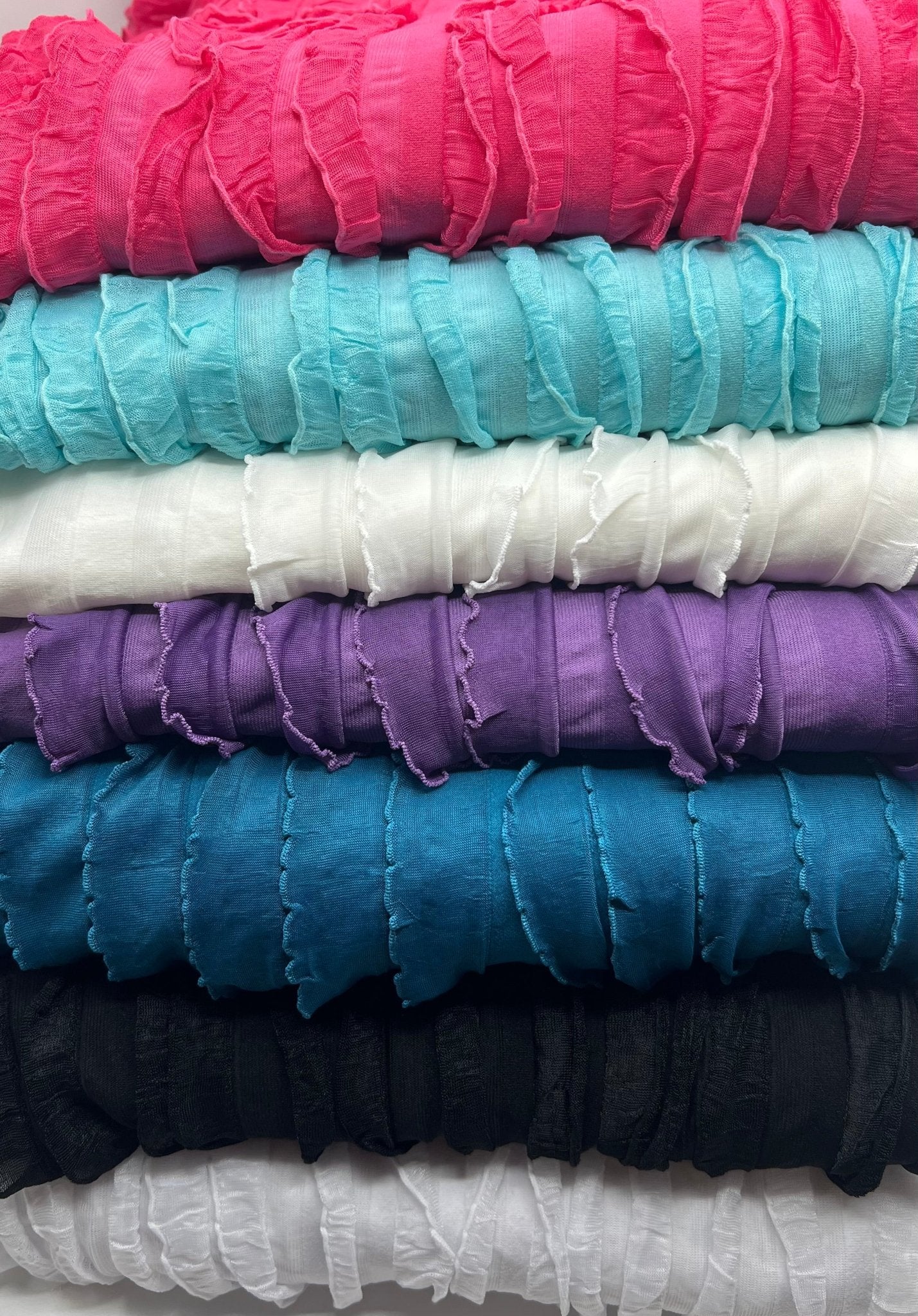 Aqua Blue Ruffle Textured 4 Way Stretch Fabric - T9 Fabrics