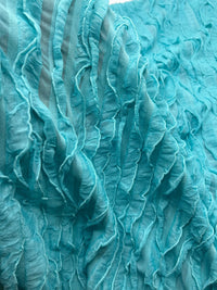 Aqua Blue Ruffle Textured 4 Way Stretch Fabric - T9 Fabrics