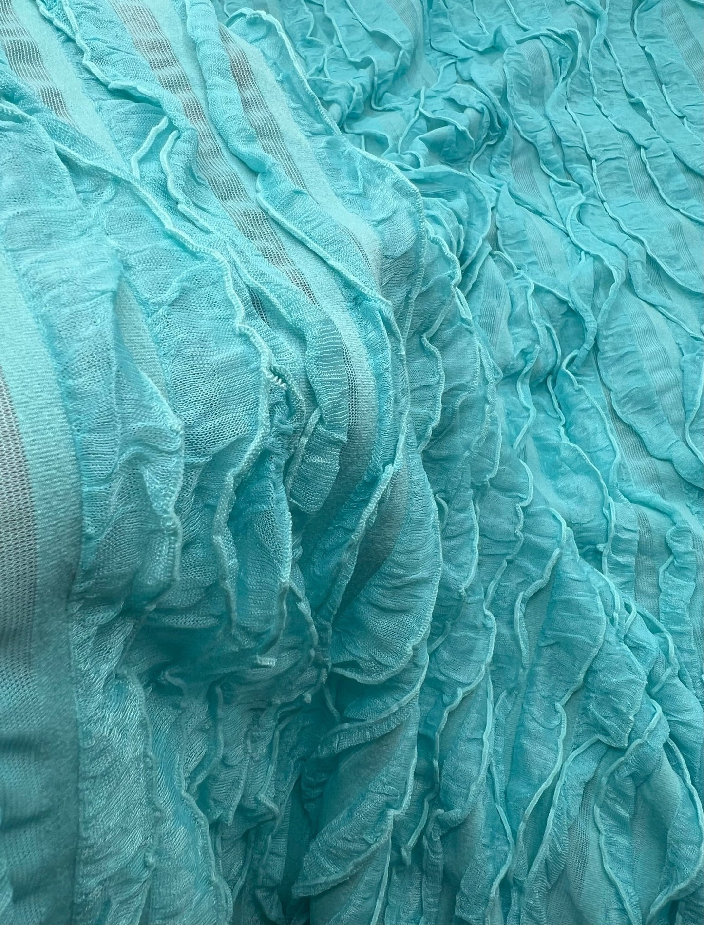 Aqua Blue Ruffle Textured 4 Way Stretch Fabric - T9 Fabrics