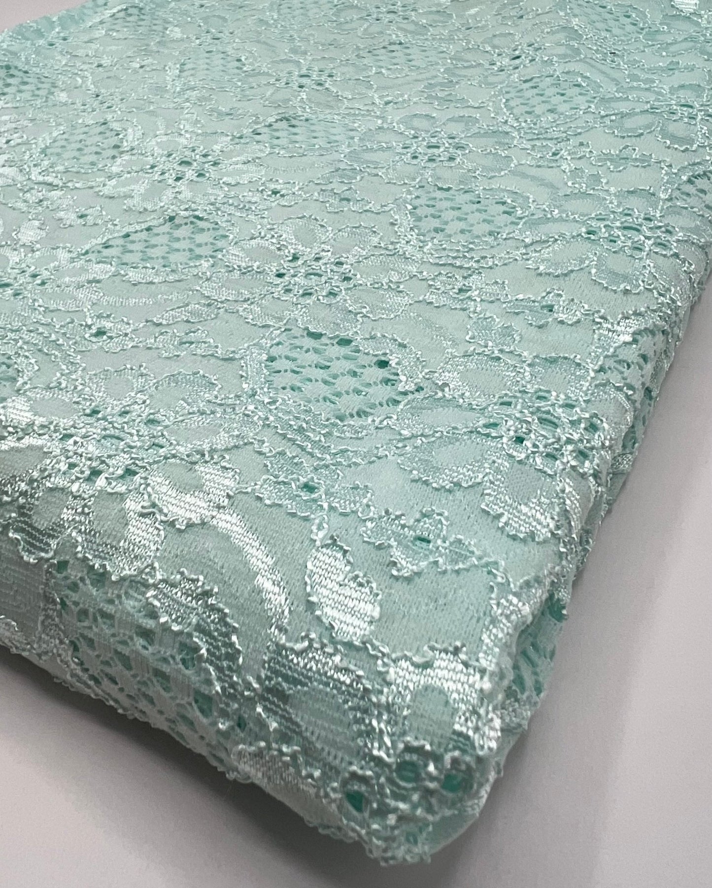 Aqua Shiny Blue Floral Lace Fabric Stretch - T9 Fabrics