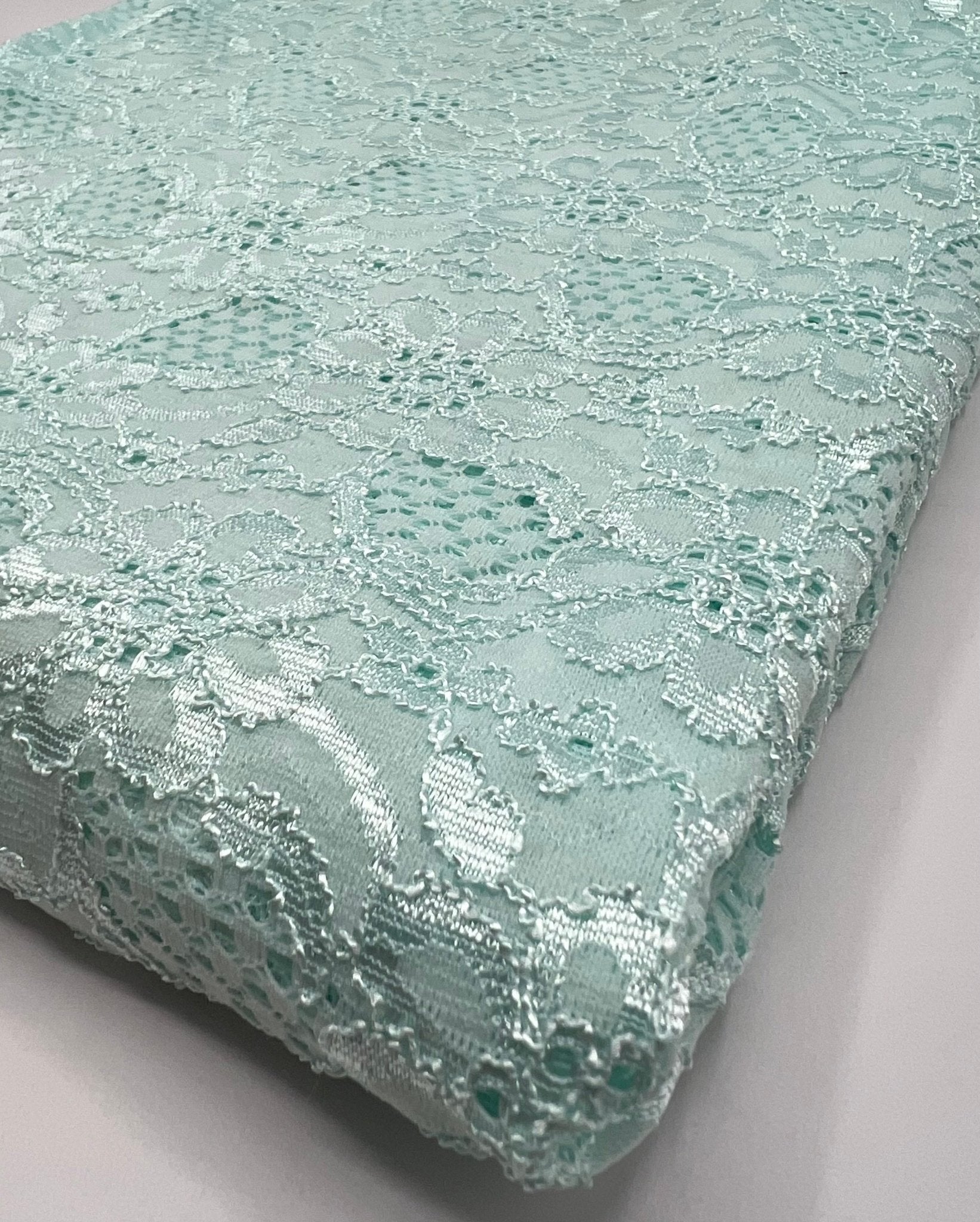 Aqua Shiny Blue Floral Lace Fabric Stretch - T9 Fabrics