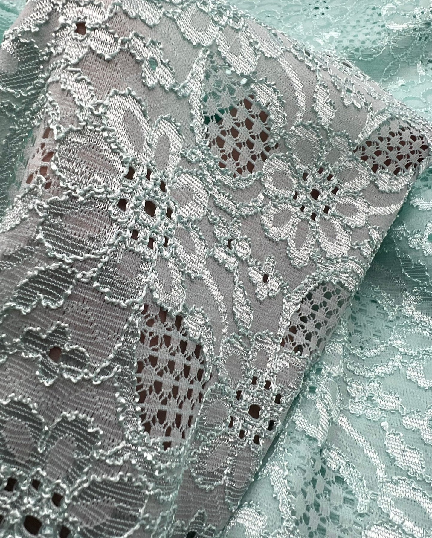Aqua Shiny Blue Floral Lace Fabric Stretch - T9 Fabrics