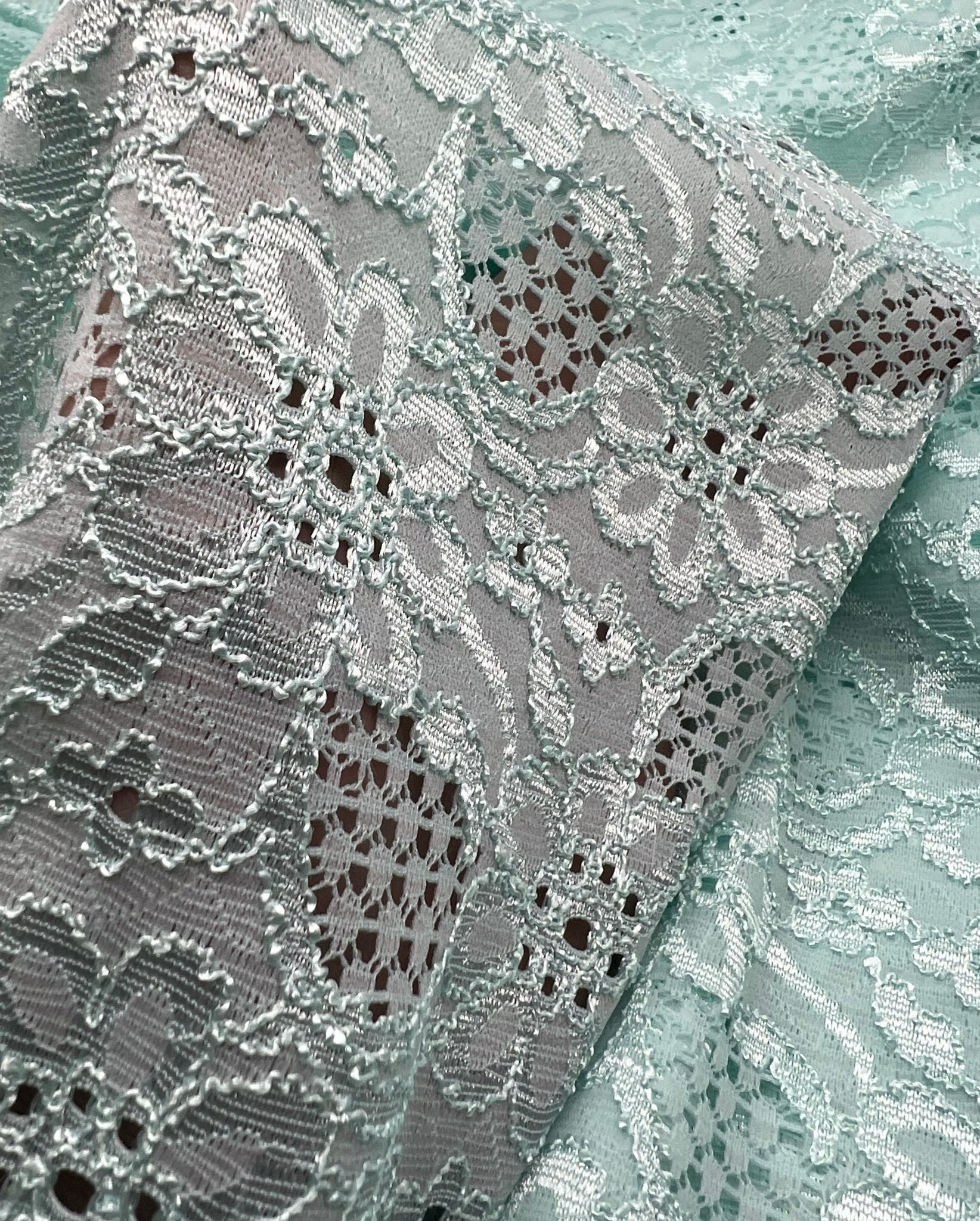 Aqua Shiny Blue Floral Lace Fabric Stretch - T9 Fabrics