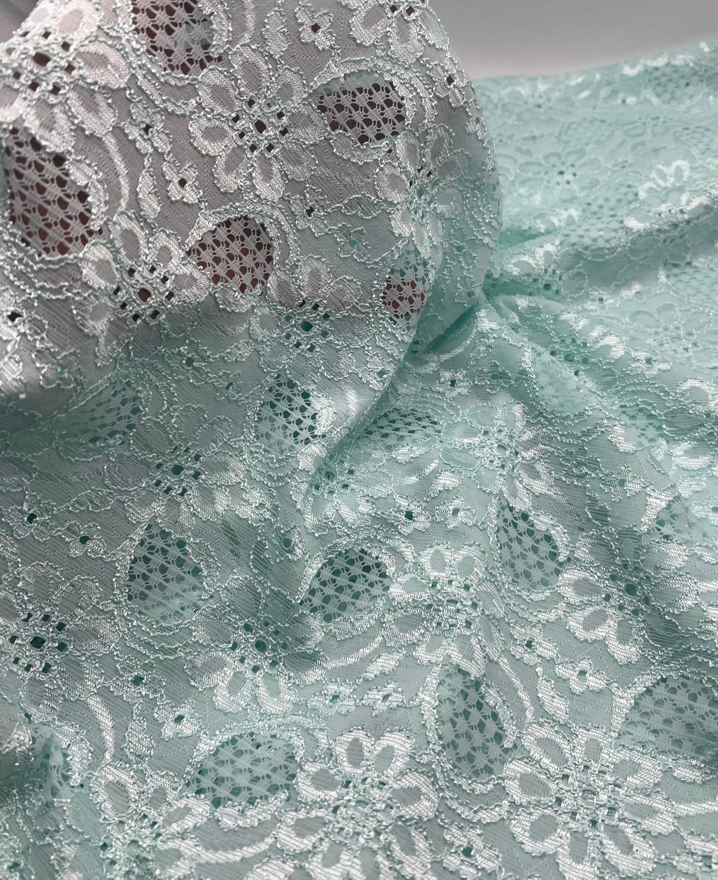 Aqua Shiny Blue Floral Lace Fabric Stretch - T9 Fabrics