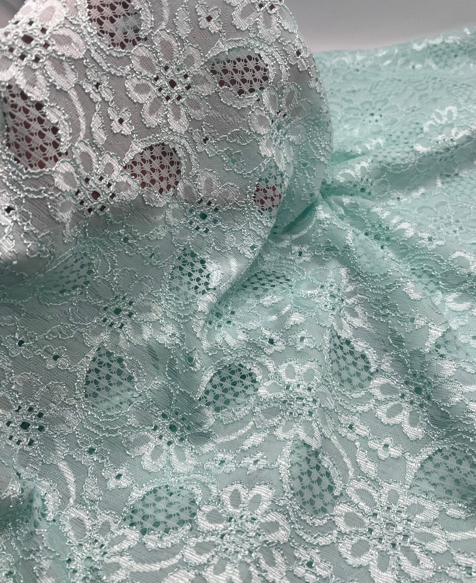 Aqua Shiny Blue Floral Lace Fabric Stretch - T9 Fabrics