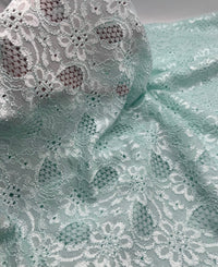 Aqua Shiny Blue Floral Lace Fabric Stretch - T9 Fabrics