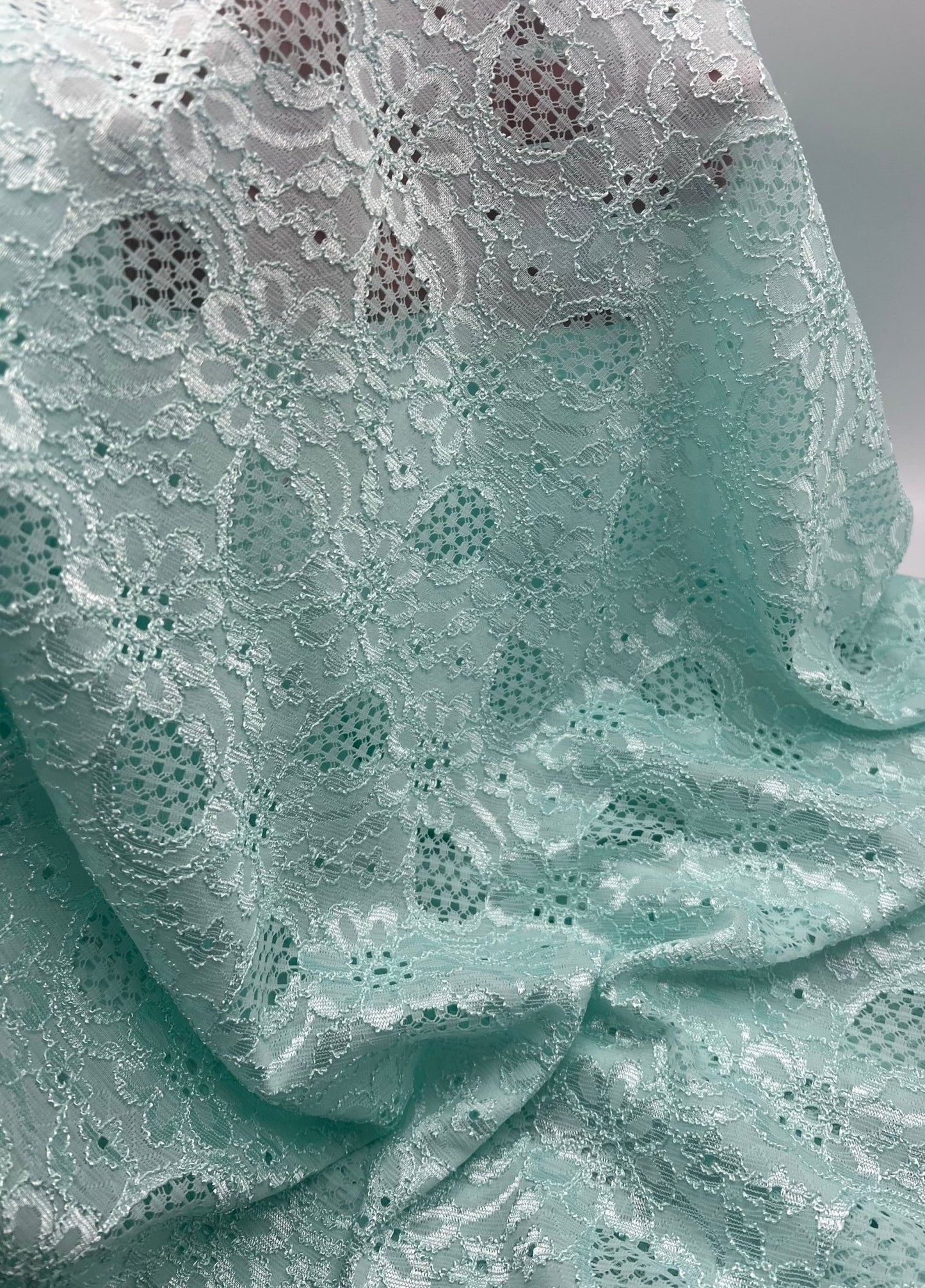 Aqua Shiny Blue Floral Lace Fabric Stretch - T9 Fabrics