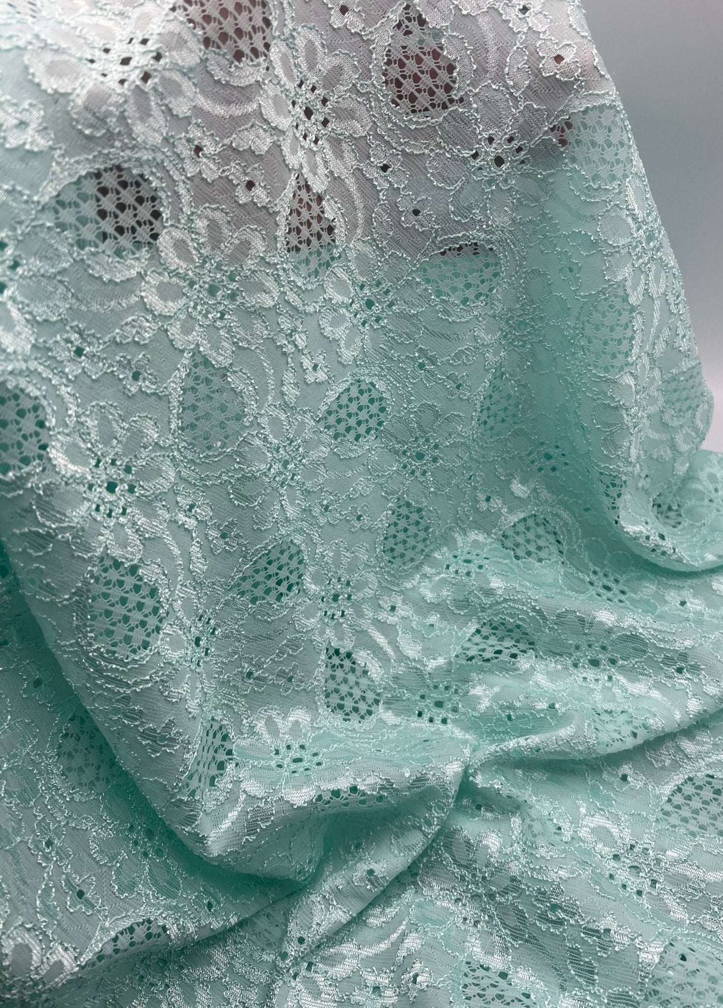 Aqua Shiny Blue Floral Lace Fabric Stretch - T9 Fabrics