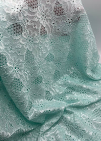 Aqua Shiny Blue Floral Lace Fabric Stretch - T9 Fabrics