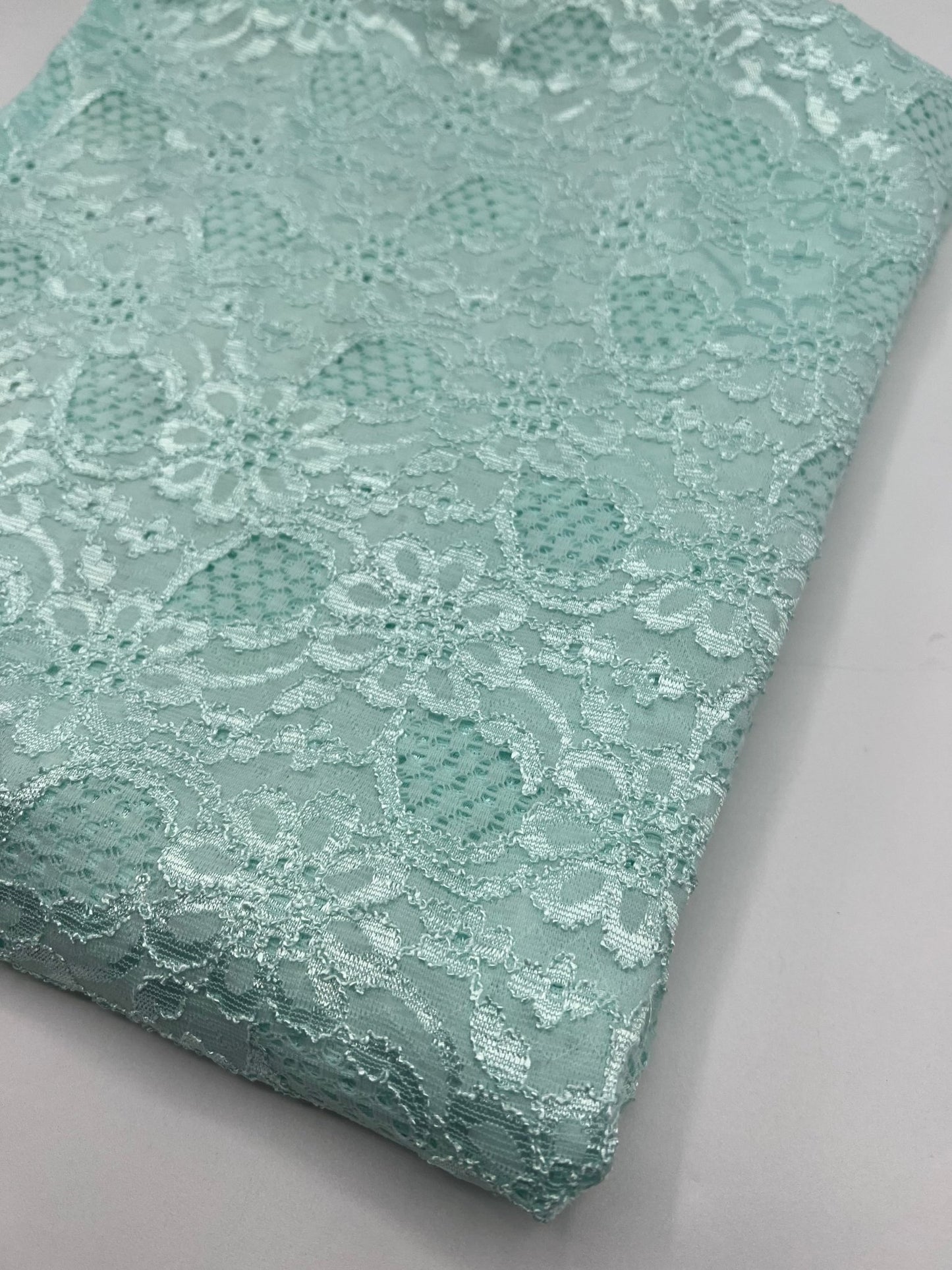 Aqua Shiny Blue Floral Lace Fabric Stretch - T9 Fabrics